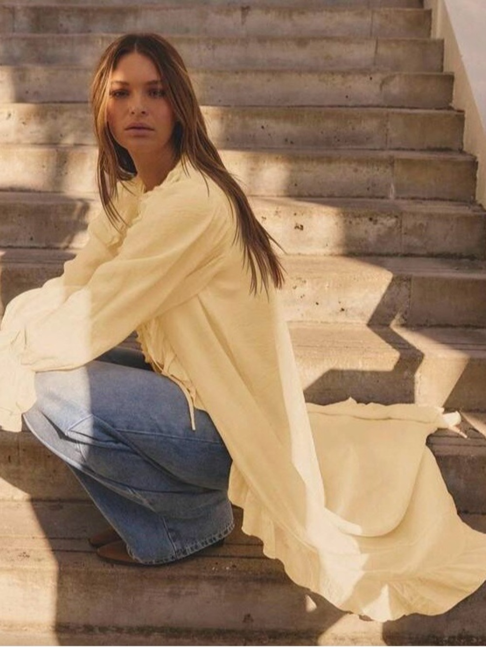 Light Yellow Long Ruffled Duster